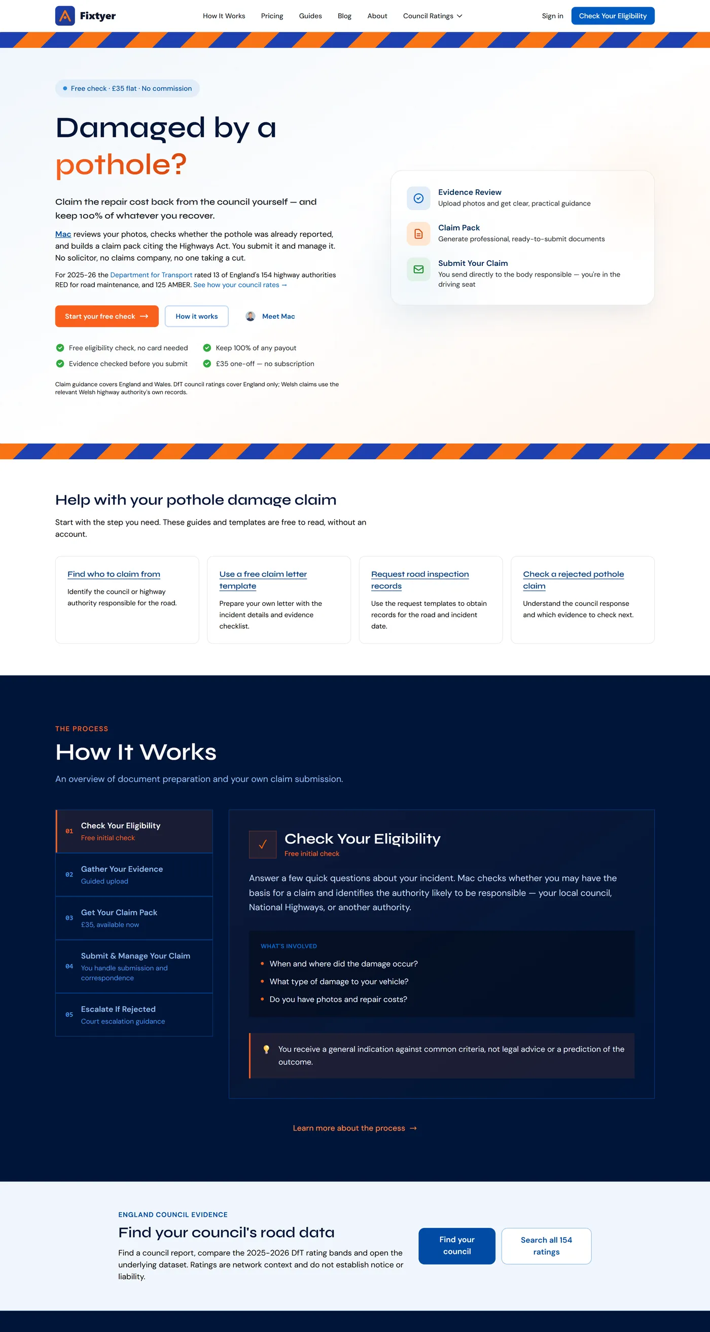 A long scroll of the Fixtyer homepage.