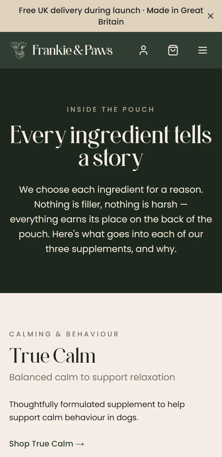 The ingredients hub on a phone: 'Every ingredient tells a story'.